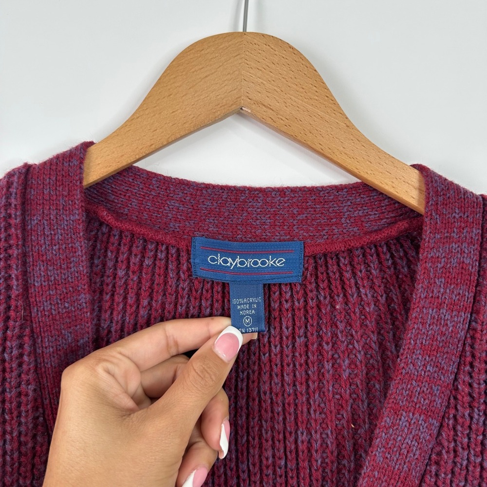 Claybrooke Womens Cardigan Sweater Acrylic Knit Long Sleeve Maroon Medium - Picture 2 of 4